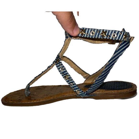 Gianni Bini Sandals Womens 8.5 Strappy Ankle Straps Flats - Blue With Detailing - Picture 3 of 9